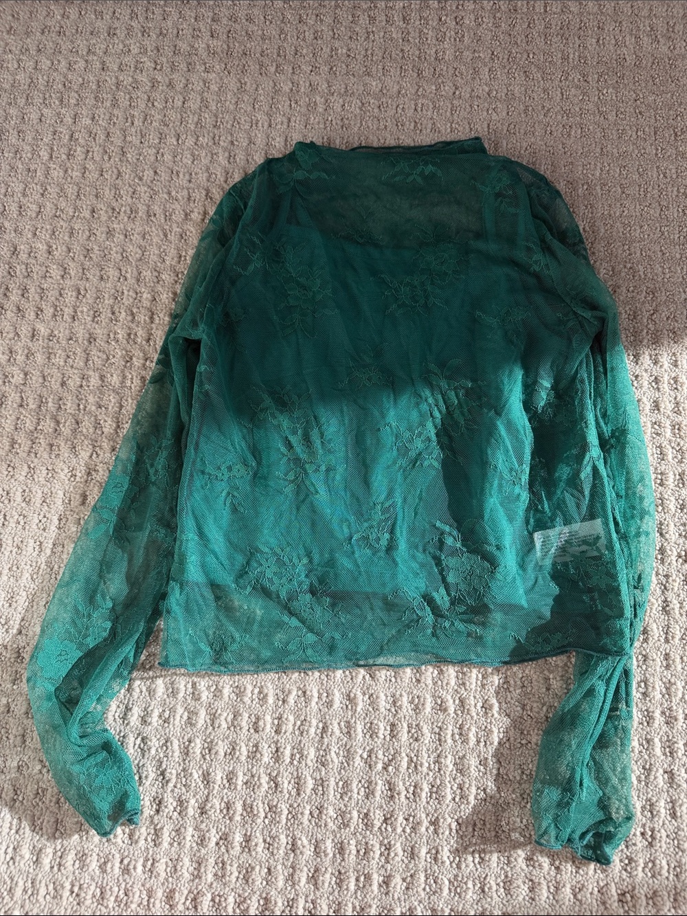 Art Class Sheer Lace Long-Sleeve Girls Top - Green sz 8